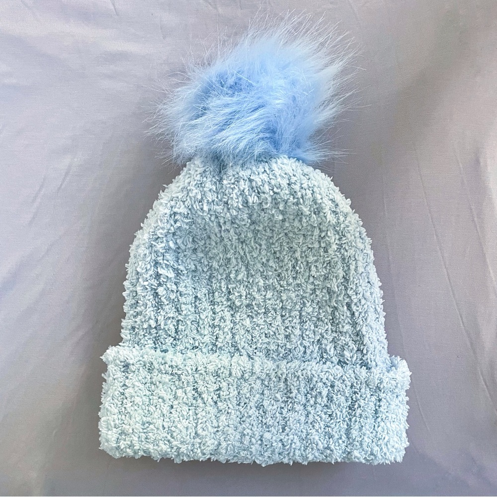 Baby Blue Beanie With Pom Pom